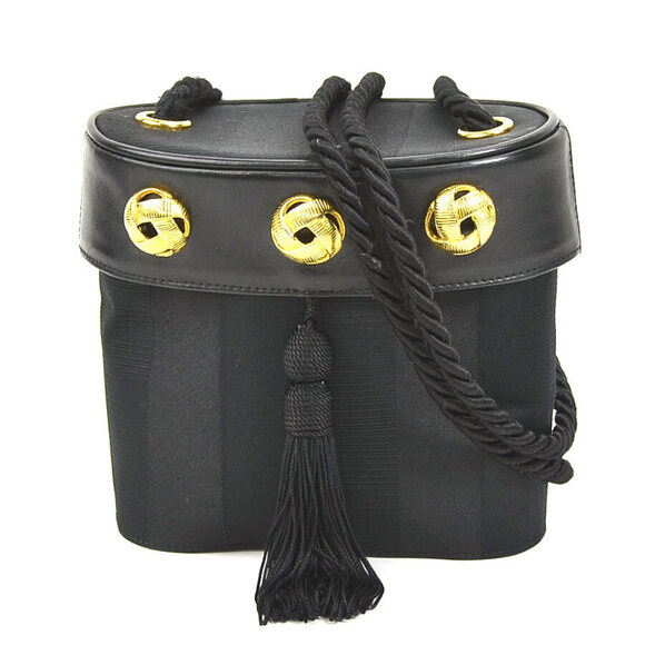Salvatore Ferragamo Handbags - Salvatore Ferragamo Crossbody Shoulder Bag Tassel Canvas Leather Black